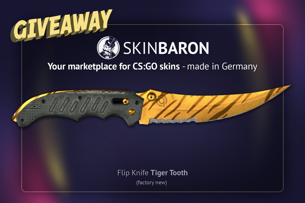 Jacob “Pimp” Winneche (@pimpcs2) on Twitter photo It's time for another Pimped giveaway!🎁
Giving away a Flip Knife Tiger Tooth FN!🐯
Follow the steps below to enter:
✅Follow @Pimp_CSGO+ <a href="/SkinBaronEN/">SkinBaron.com</a>
✅Retweet this!
Giveaway ends at the 21.03.22⏰
Check out the whole market place on: skinbaron.com/partner/pimpcs…
Best of luck! It's time for another Pimped giveaway!🎁
Giving away a Flip Knife Tiger Tooth FN!🐯
Follow the steps below to enter:
✅Follow @Pimp_CSGO+ <a href="/SkinBaronEN/">SkinBaron.com</a>
✅Retweet this!
Giveaway ends at the 21.03.22⏰
Check out the whole market place on: skinbaron.com/partner/pimpcs…
Best of luck!