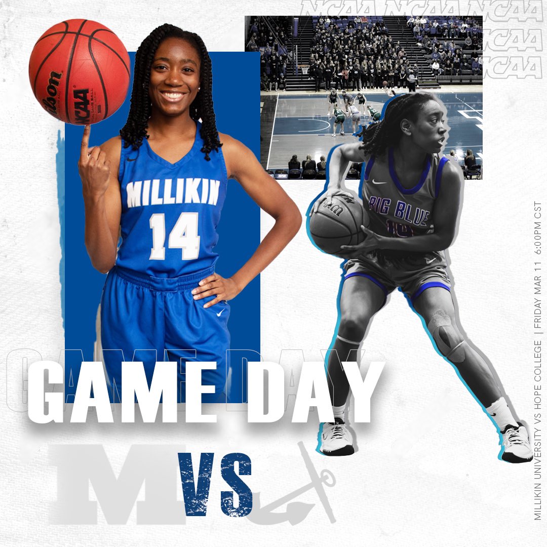 MillikinWBB's tweet photo. GAME DAY!!!
🆚 Hope College
📍 Holland, MI
⏰ 6:00PM CST/ 7:00PM EST
🎥 https://t.co/oFt2MTKR9C
📊 https://t.co/G0cHF0jivV
📻 https://t.co/WzN9n28u5Y
#gobigblue #d3hoops #stilldancing https://t.co/MER0dK1dkq