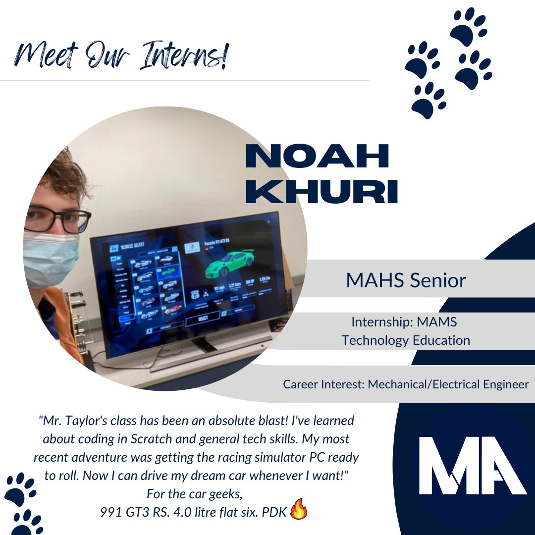 Meet Noah, our #technologyintern at MAMS! He has a passion for technology💻, mechanical🧰, and electrical engineering⚡️ -- and turns out, we know some people who can show him the ropes 😎✅ @AustinT_4. We're excited to have Noah on board! #MACSawesome @CTEforNC @MACSchools