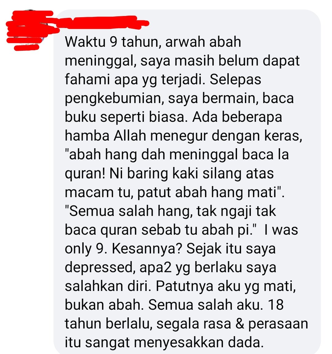 DrRozanizam's tweet photo. Semoga ini menjadi peringatan mengapa kita perlu berhati-hati dengan apa yang kita ungkapkan kepada kanak-kanak. 

Pakcik tu mungkin dah tak ingat pun dia pernah cakap macam tu. Tapi kanak-kanak ini menderita sehingga dewasa, sentiasa meragui diri sendiri. https://t.co/8JDptX3hsm