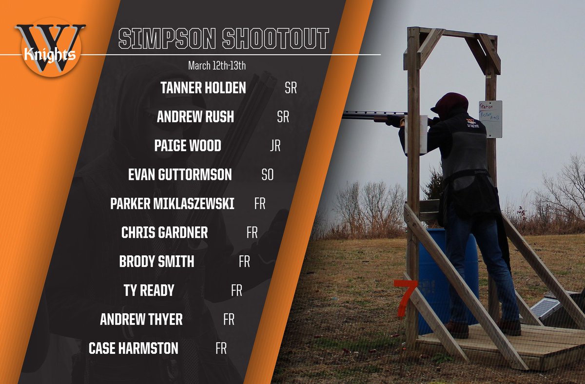 The Knights are kicking off our short spring season this weekend at the Simpson Shootout in Waukee, IA. Here is the lineup - be sure to come show your support at New Pioneer Gun Club!
#GoKnights