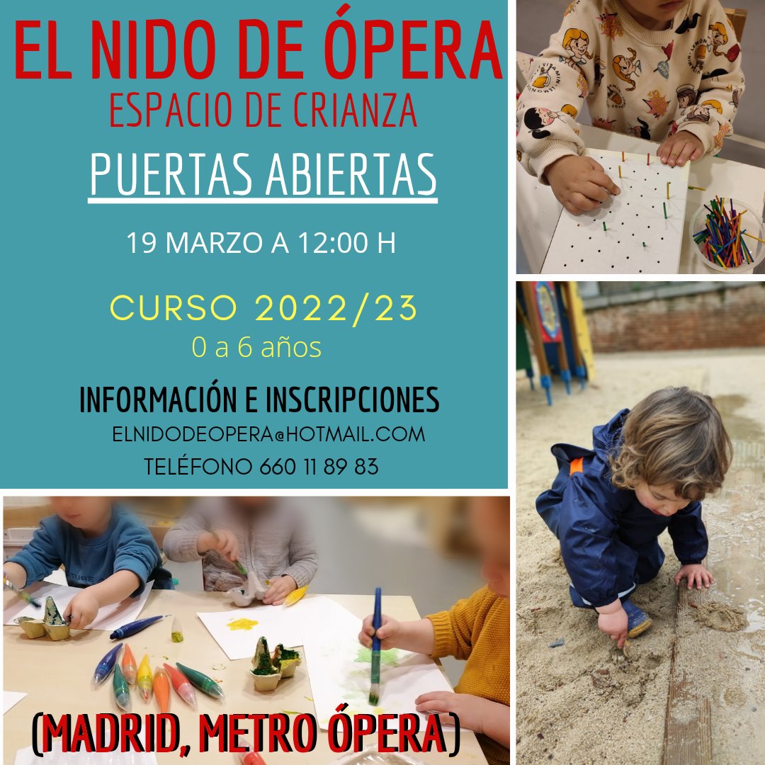 NidodeOpera's tweet photo. 💕🚪PUERTAS ABIERTAS exclusivas para familias interesadas en conocer nuestro proyecto idealista!! 
#nidodeopera #espacioinfantil #crianza #crianzarespetuosa #crianzaconsciente #disciplinapositiva #educacioninfantil #escuelita #plazasdisponibles #MadridCentro #Madrid https://t.co/K8JTFrEocF