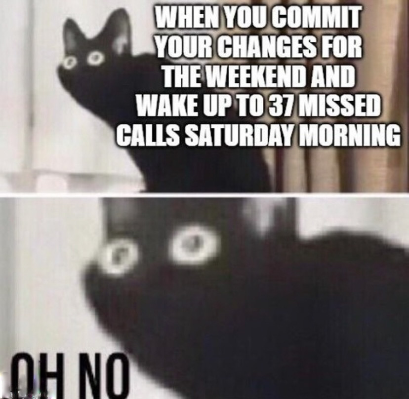 May this not be the case tonight! Happy Friday, everyone 🌿 💚

#softwaredevelopers #software #coding #commits #code #CodeNewbie #softwaredeveloper #javascript #typescript #coding #codingmemes #womenwhocode #itmemes #techmemes