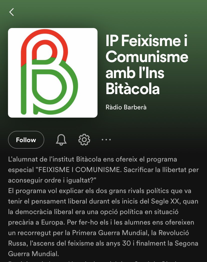 PROGRAMA DE RÀDIO “IP: FEIXISME I COMUNISME” 🎙🎚

Ja està disponible el podcast a #Spotify i #Ivoox 

open.spotify.com/show/1apq88uO8… 

go.ivoox.com/rf/83369854