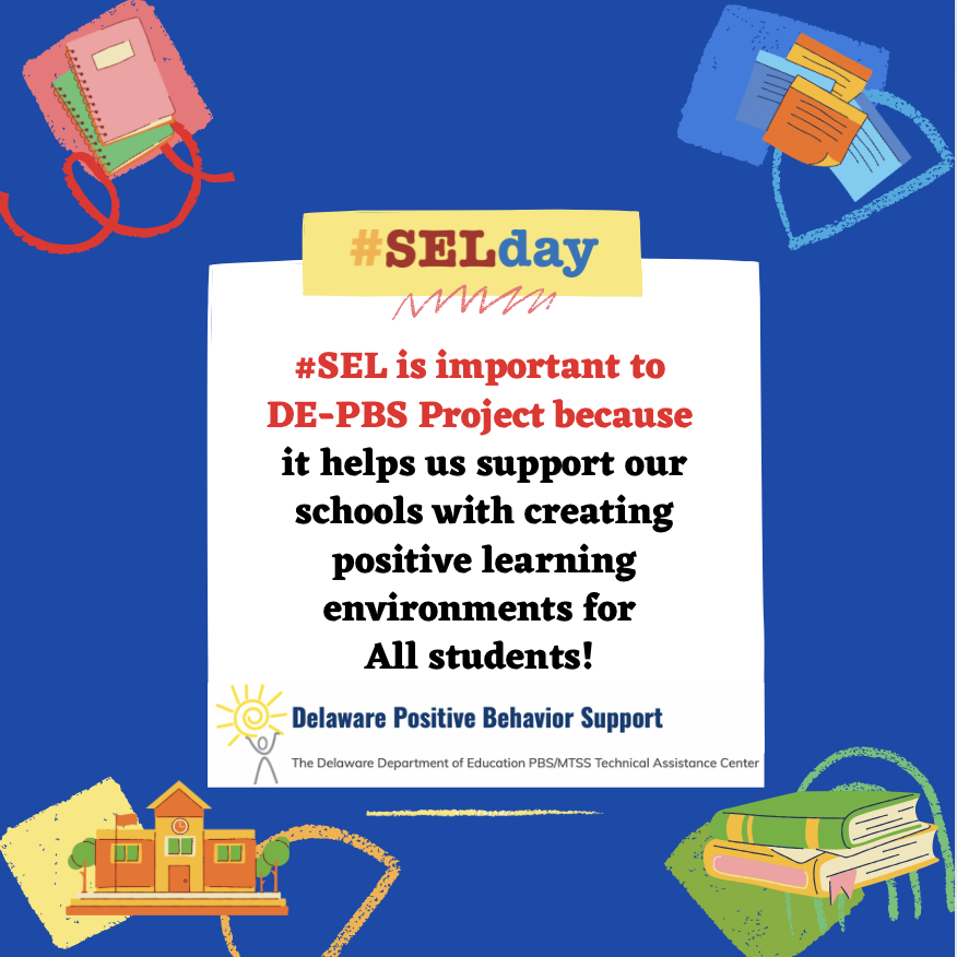 DelawarePBS's tweet photo. Integrating SEL &amp; PBS just makes sense! Both initiatives use evidence-based practices to promote positive behaviors &amp; relationships, create a safe &amp; supportive school climate, and teach students new skills, while also promoting equity. 
#SELday @DEDeptofEd @JohnCarneyDE https://t.co/w5z4hgpDRx