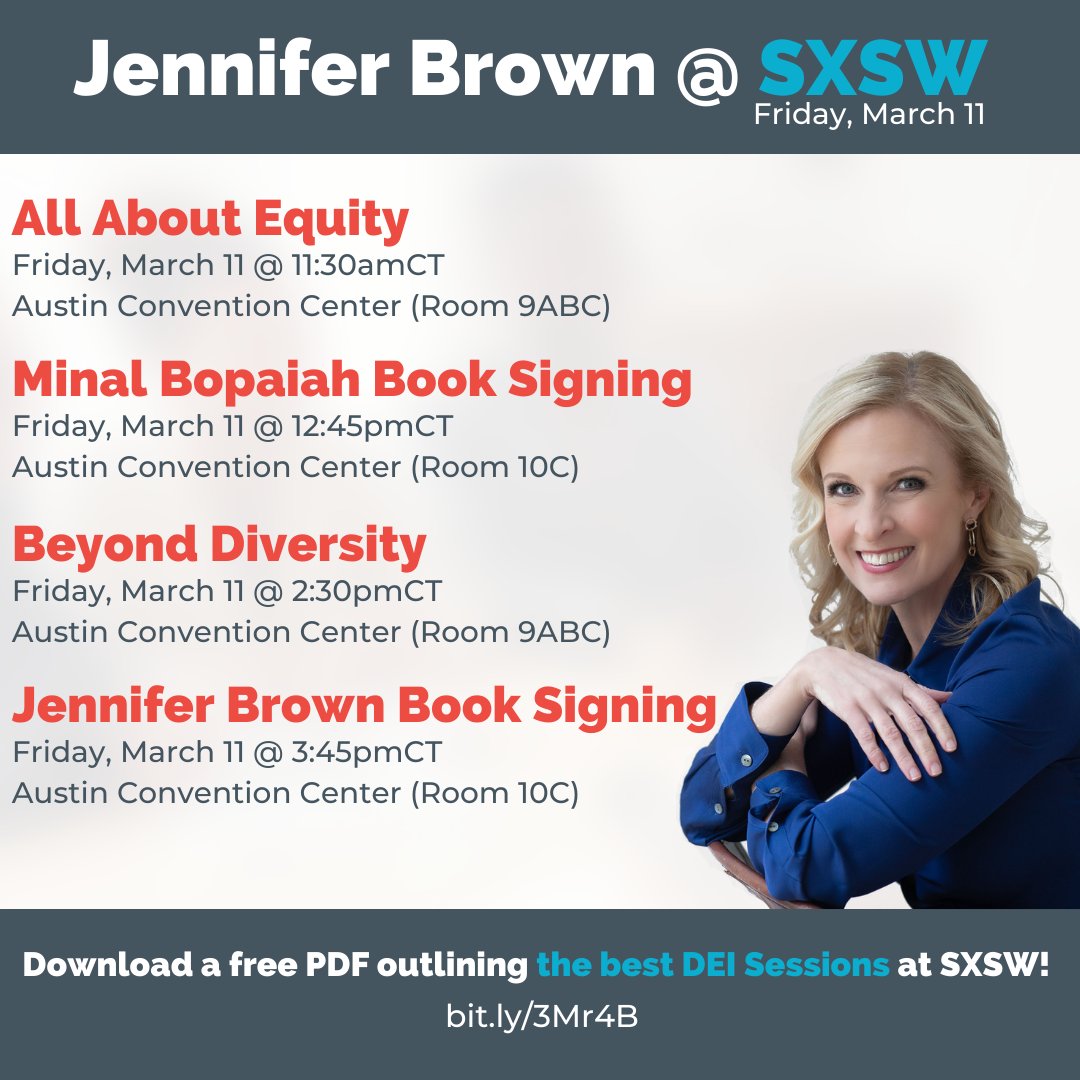Today's the day! I'll be in conversation with <a href="/MonikaSamtani/">Monika Samtani</a> at 2:30PM CT discussing how to address systemic inequities and build a more inclusive future. Hope to see you there! Link to my session hubs.ly/Q015Qbk70

#SXSW2022 #JenniferSXSW #DEI #DiversityEquityInclusion