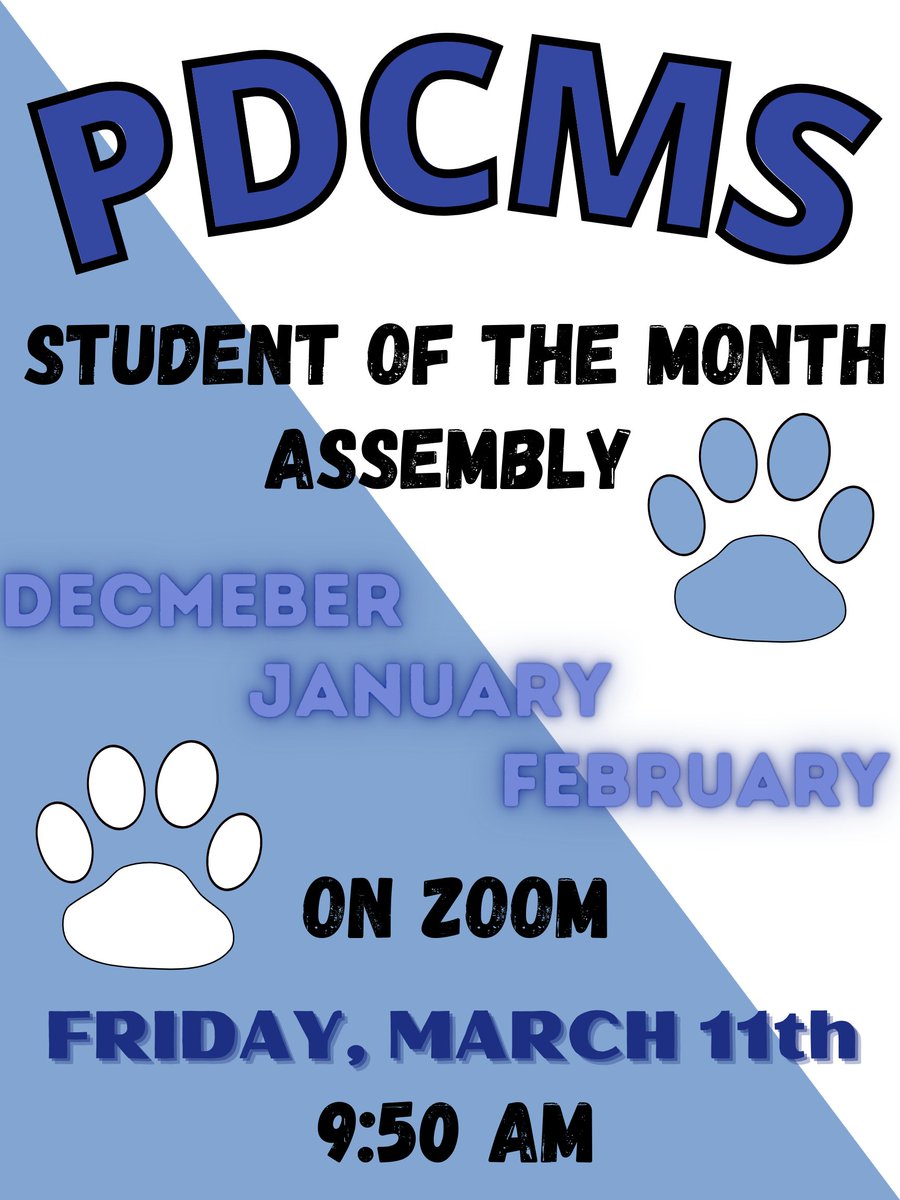PdcmsP's tweet photo. Don't miss our Student of the Month assembly, live today on Zoom.

https://t.co/Lo6NB9kPnM

#PDCMSPride #DSUSD #DSUSDPride https://t.co/NJRD6Q8eSK