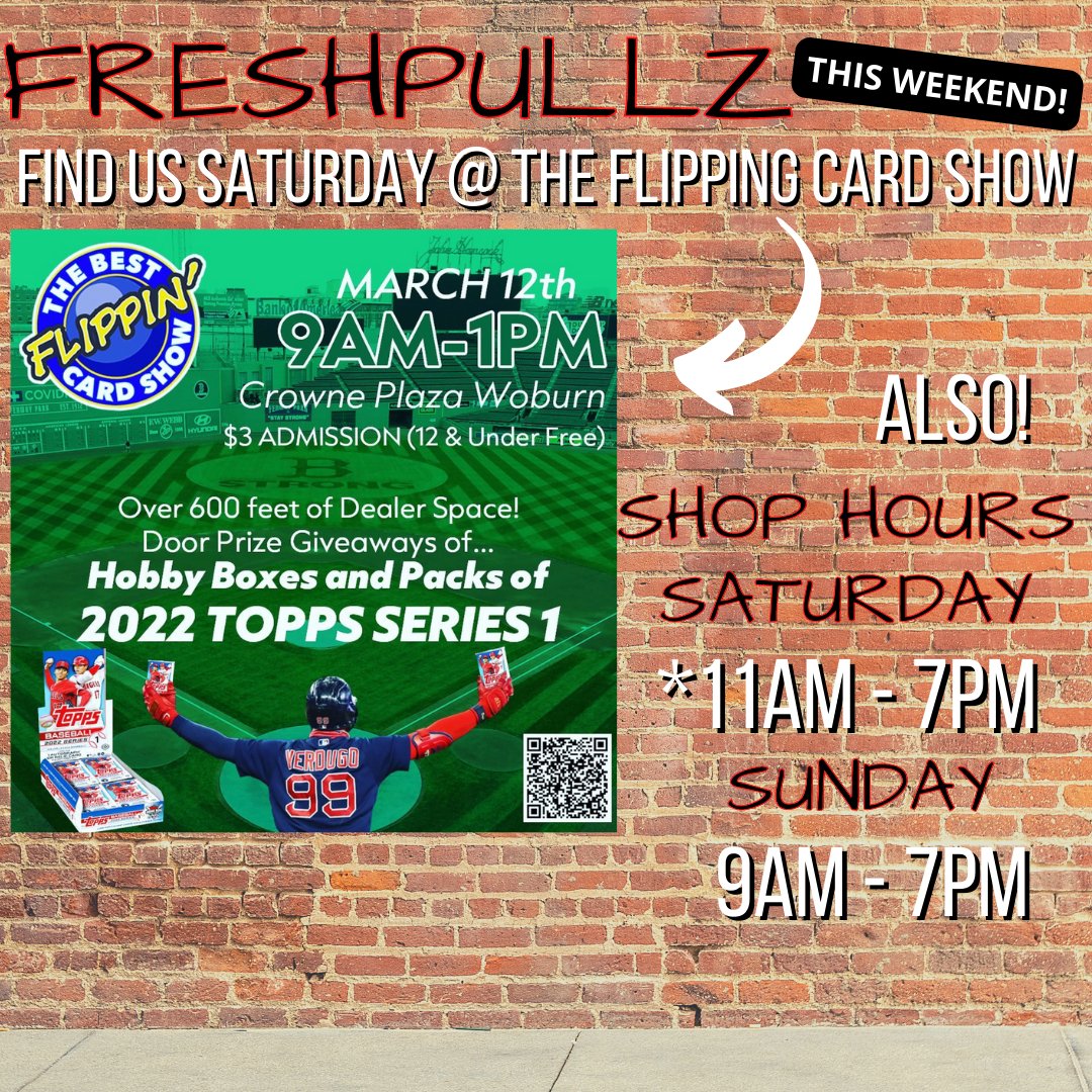 freshpullz's tweet photo. #Freshpullz This weekend!
Here is a glimpse of what is to come this weekend.
We will be at @flippincardshow Saturday from 9AM - 1PM @ The Crown Plaza in Woburn, MA.
The shop will be opening on Saturday at 11AM!
Enjoy and we hope to see you!
215 Newbury St. Peabody, MA https://t.co/ChuCQI7G25
