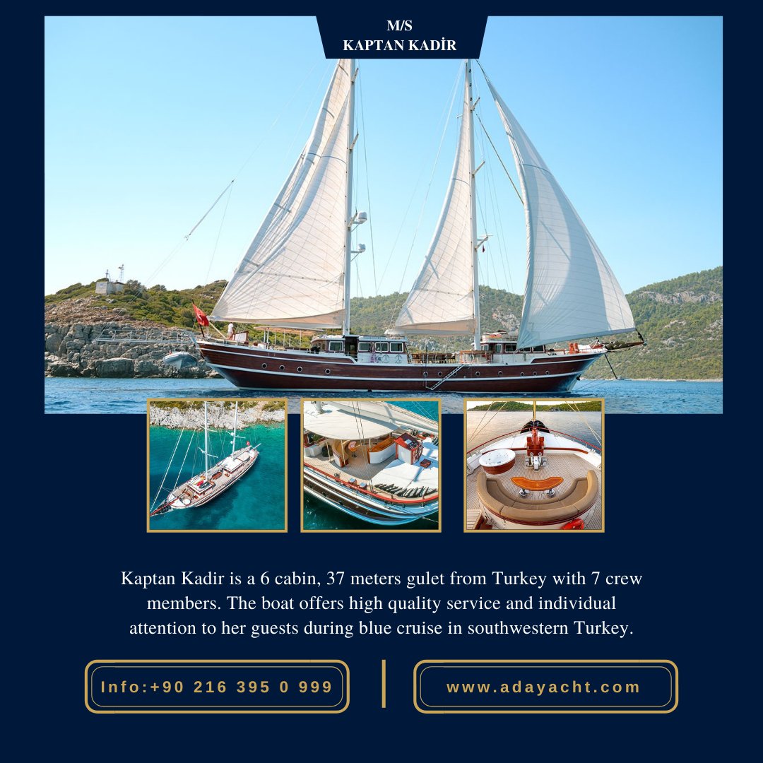 💥 #KAPTANKADIR is a 5-star hotel on the water, an authentic reconstruction of a traditional #Turkishschooner-style vessel known as a #gulet. ⛵️adayacht.com/en/marmaris-ch…