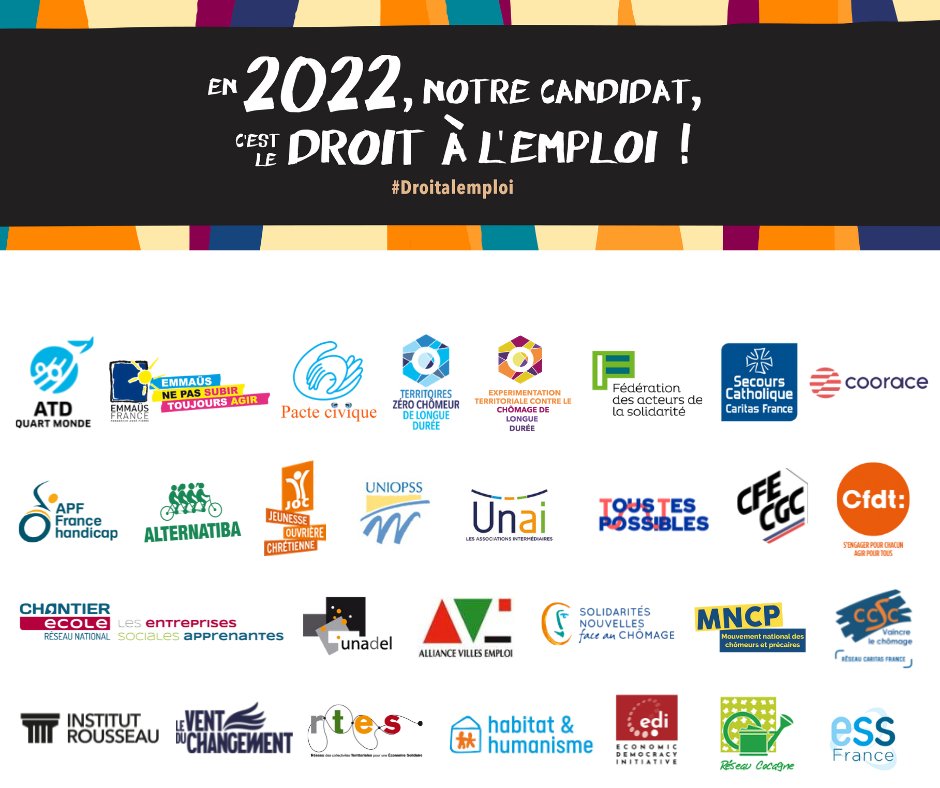 ZeroChomeurLD's tweet photo. 📢Avec nos partenaires de la coalition pour le droit à l’emploi, nous publions aujourd’hui @leJDD une tribune pour mettre le #Droitalemploi au cœur de la campagne #Presidentielle2022. « Ensemble, faisons de l’emploi un droit ». Partageons cette tribune 👉https://t.co/9S26ivp4aK https://t.co/XLdZbowIQA