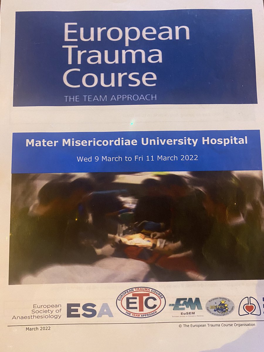 Very privileged to attend the first European Trauma Course <a href="/ETC_Org/">EuropeanTraumaCourse</a> in the Mater Hospital as a Trauma Support Practitioner alongside some of my colleagues, over the past 3 days. Excellent learning about the team approach to trauma resuscitation #MaterTeam #TraumaTeam #EDNursing