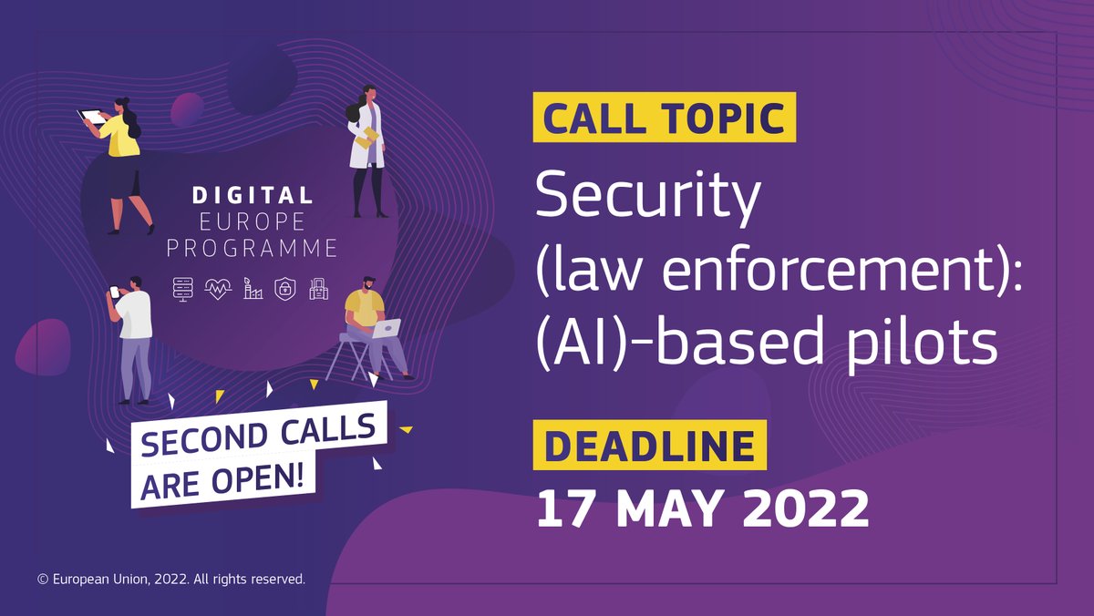EU_HaDEA's tweet photo. 📑'#Security (#lawenforcement): artificial intelligence (#AI)-based pilots' is one of the open calls for proposals under #DigitalEUProgramme.

Check the dedicated factsheet to discover more about the call &amp; join the info day on 14/03!👉🔗https://t.co/xIcrbdOFSg
#MakingEuropeSafer https://t.co/NM4kH4dVWG