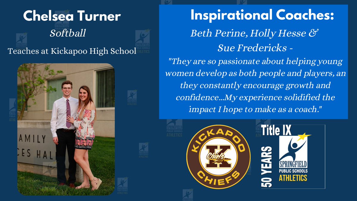 AthleticsAtSPS's tweet photo. In honor of the 50th Anniversary of Title IX, we will honor our female coaches. 

#June23rd #TitleIX #SPSproud 

@KickapooChiefs @officialSPS @KpooSoftball https://t.co/D6bRTaaTzB