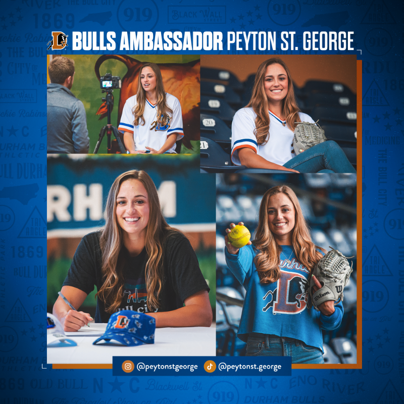 DurhamBulls's tweet photo. In case you missed it: last week we signed Duke Softball's @peytonstg to an NIL deal to be our 1st Bulls Brand Ambassador
