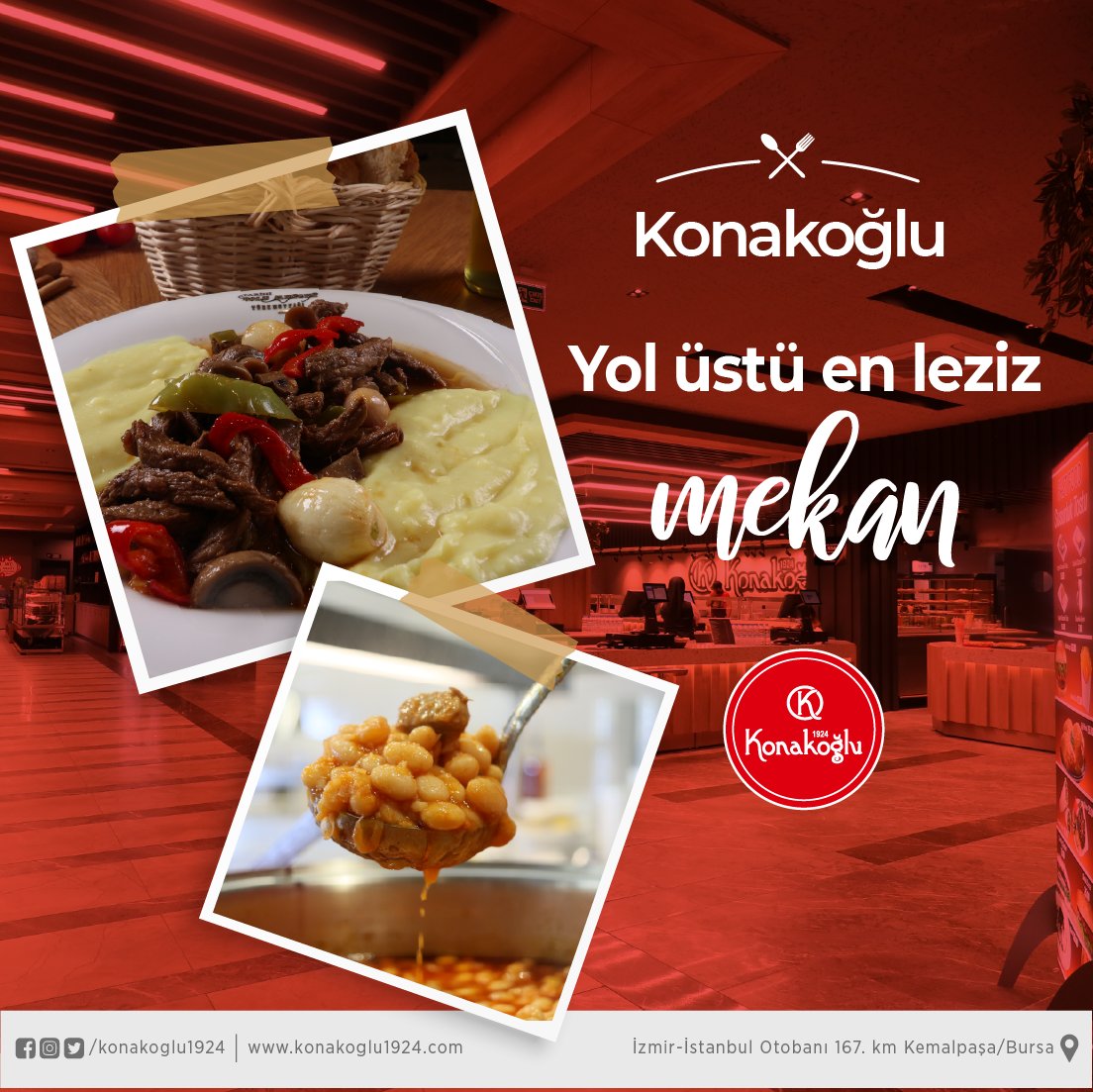 Yol üstü en leziz mekan #konakoğlu1924 

📍İzmir - İstanbul Otobanı 167. km'deyiz..