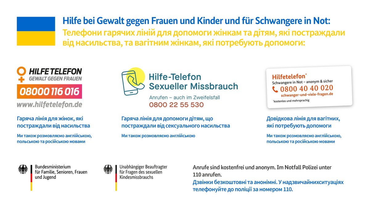 Aufarbeitung's tweet photo. Bitte teilen: Frauen und Kinder aus der #Ukraine, die #Gewalt und #SexuelleGewalt erfahren, können sich an diese Hilfsangebote wenden:
#StandWithUkraine #Followerpower https://t.co/lKrKfoQk3q