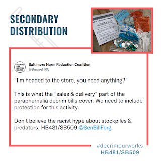Allow people who use drugs to carry their supplies without fear of criminalization. Pass HB481/SB509 and #decrimourworks <a href="/SenBillFerg/">Bill Ferguson</a> <a href="/BmoreHRC/">Baltimore Harm Reduction Coalition</a>