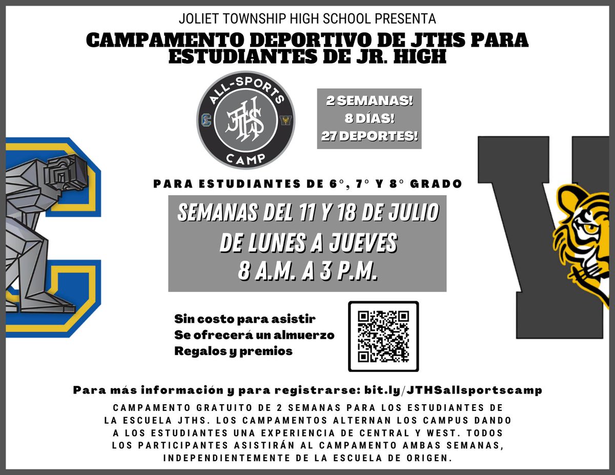 JTHS Hosts Free 2-Week All-Sports Summer Camp for 6th, 7th &amp; 8th Graders: bit.ly/3hXEwST <a href="/JolietWestAD/">Steve Millsaps</a> <a href="/JolietCentralAD/">Joliet Central Athletics</a>