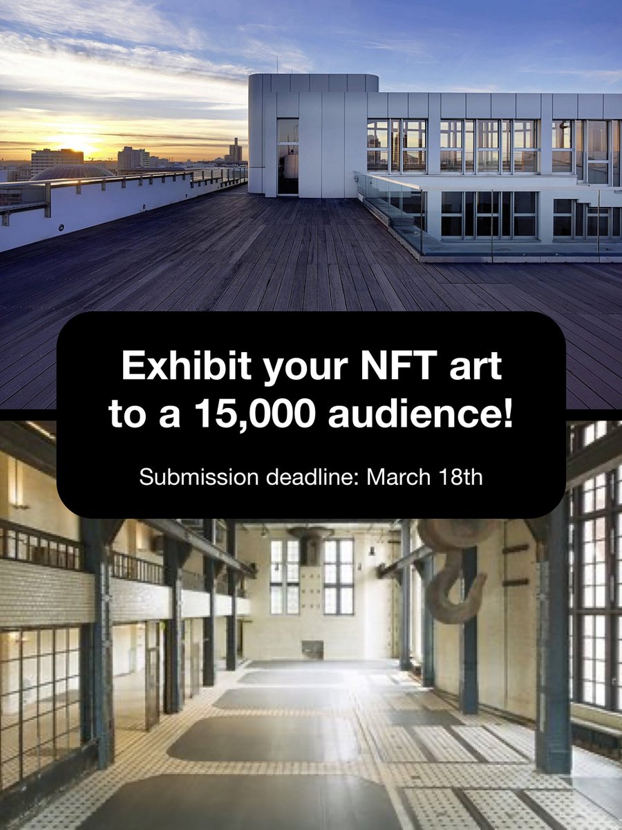 onchaingrowth's tweet image. To all NFT artists! We are looking for outstanding animated NFT art, which we will showcase at a 15k audience event!

3,000 m2, indoor + outdoor at Ewerk Berlin. 24.-27.03. by pallas-orbit.com

Submit your art on our Discord. Deadline March 18th: nftclub.berlin