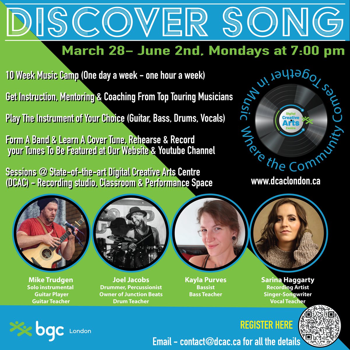 The <a href="/DCACLondon/">Digital Creative Arts Centre</a> invites children and youth to discover song! In this 10-week program ($100/program), they will work with an instructor to learn to play a song on an instrument. By the end, they'll be recording their song as part of a band! Learn more at bgclondon.recdesk.com/Community/Prog…