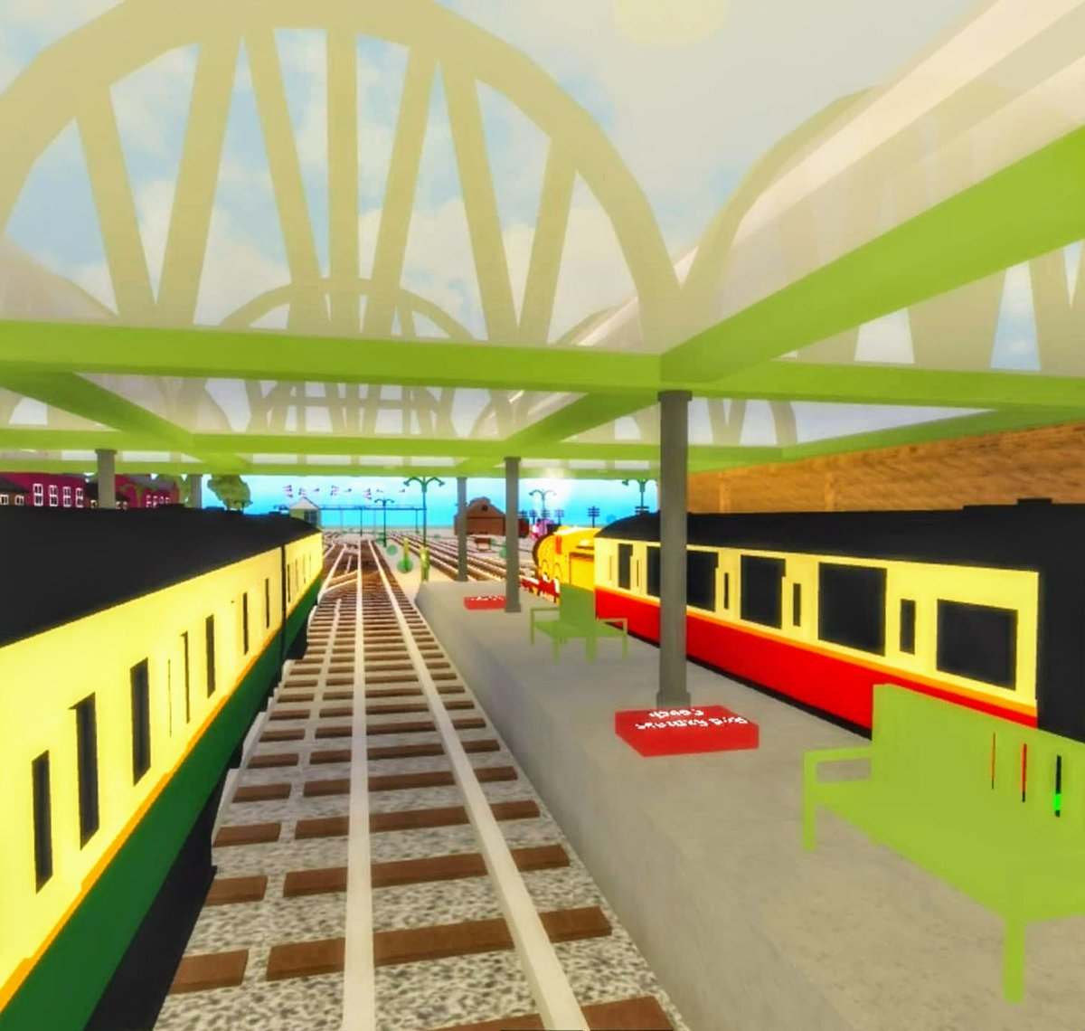 AshleyDeMoss6's tweet photo. #BlueTrainWithFriends #Roblox #ThomasAndFriends #MollyTheYellowEngine Molly pulling the express. https://t.co/BR8nlKE9Ax