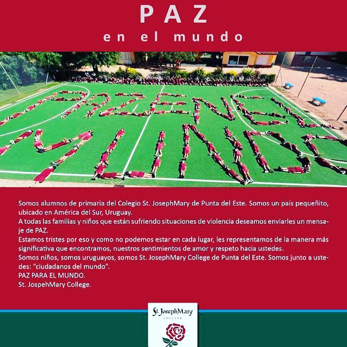 DDelgrossi's tweet photo. Los alumnos del #StJosephMary de Punta del Este, se unen con el deseo universal de “Paz”. 
Que así sea! 🕊 🤓👍🏻❤️ 🇷🇺🇺🇦
#NoWar #Peace https://t.co/slpX6JnXzN
