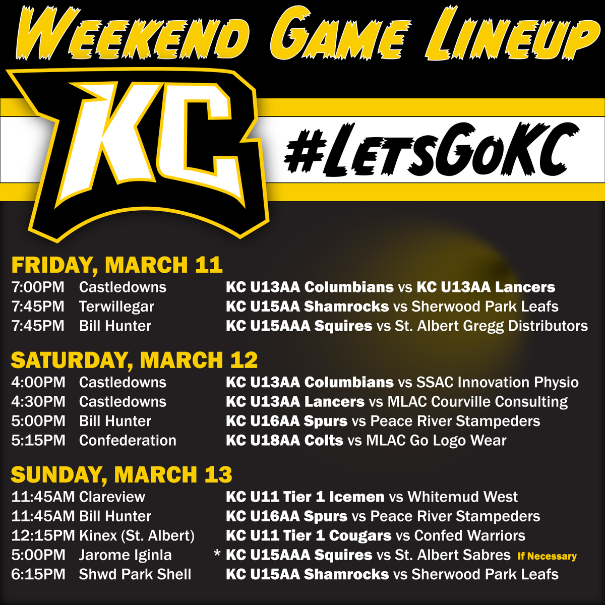 KofCHockey's tweet photo. Playoff hockey is here!!! Full slate of games this weekend as many of our KC teams battle it out in what is always exciting playoff hockey. Make sure you head out and cheer them on! #LetsGoKC #clubhockey #KCForever https://t.co/qdzgaEZsha