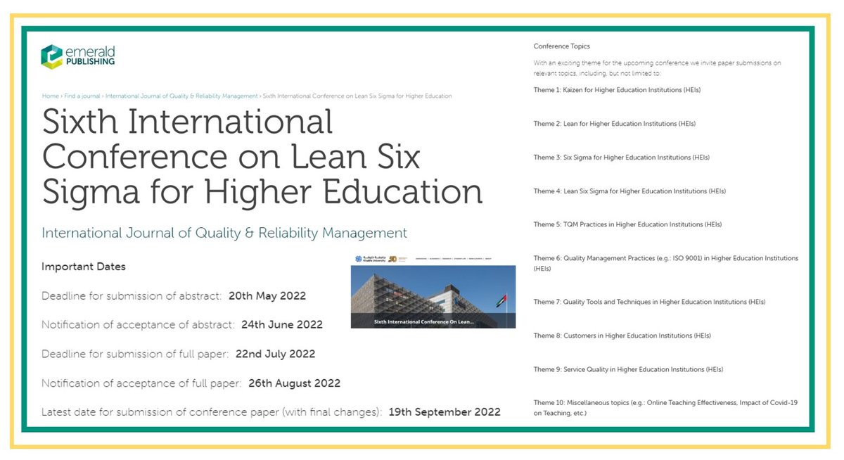AngRosa78's tweet photo. 🎙️Co-Chair for "Continuous Improvement and its impact on Higher Education Institutions (HEIs)" for the 6th International Conference on LSS for Higher Education.
📌Conference to be held in Abu Dhabi, UAE on the 14-15th November.
✅submit an abstract
https://t.co/k2VfpGxwR1 https://t.co/4OD8K7vSVc