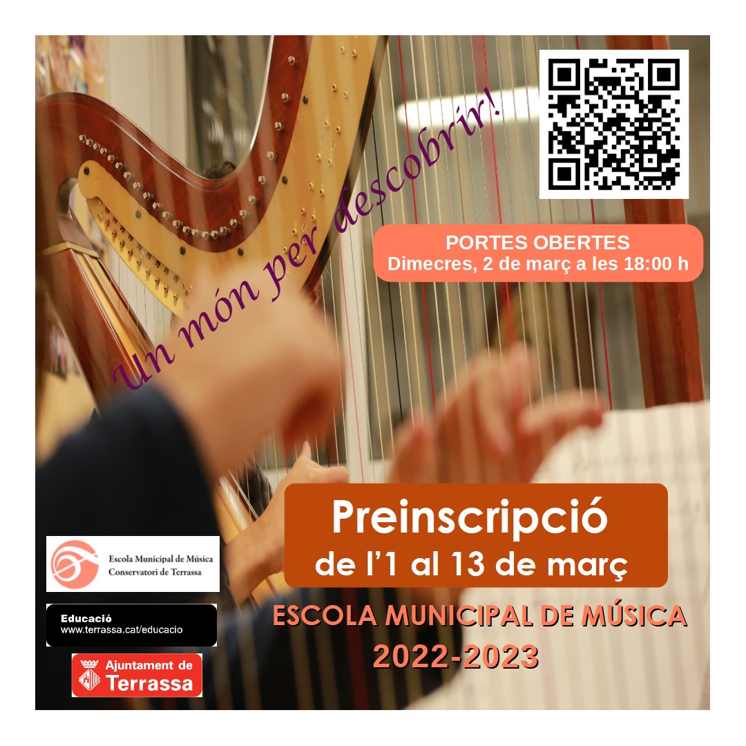Últims dies de preinscripció a l'Escola Municipal de Música.  Música per petits des de 4 anys fins adults, música tradicional, clàssica, moderna i jazz. Un món per descobrir! 
 #música #educació #cultura #Terrassa