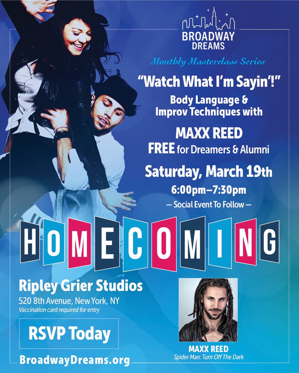 Dance masterclass with <a href="/MaxxTReed/">Maxx Reed</a>, FREE for Broadway Dreams Alumni! RSVP with this link: docs.google.com/forms/d/e/1FAI…