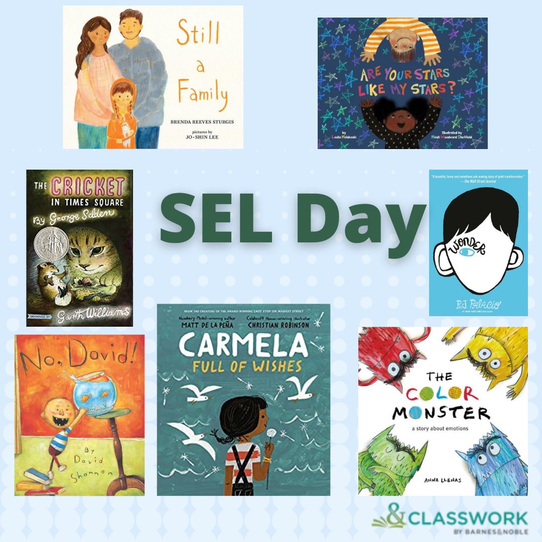 bn_classwork's tweet photo. Happy #SEL day from your B&amp;N reps! Some of our team selected a few fun reads in honor of #internationalSELday and we had to share them with 💕YOU💕

Visit our profile to check out our #SELday video with these featured titles! https://t.co/bKCni78zbk