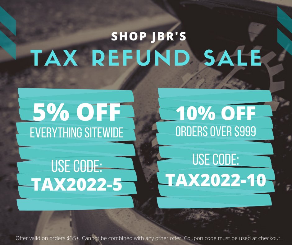 jbaroneracing's tweet photo. The wait is over. Our Tax Refund Sale is LIVE!

Take 5% off our entire website - Use coupon code TAX2022-5 at checkout.

Take 10% off orders over $999 - Use coupon code TAX2022-10 at checkout.

Sale ends 05/09/2022 at 11:59PM CST https://t.co/SUIynqwSLP