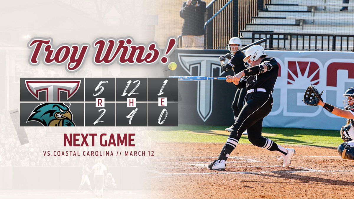 TROY WINS! 

A pair of home runs in the top of the seventh powers Troy to its fifth straight Sun Belt opener victory! 

#BeTheStandard | #OneTORY ⚔️🥎