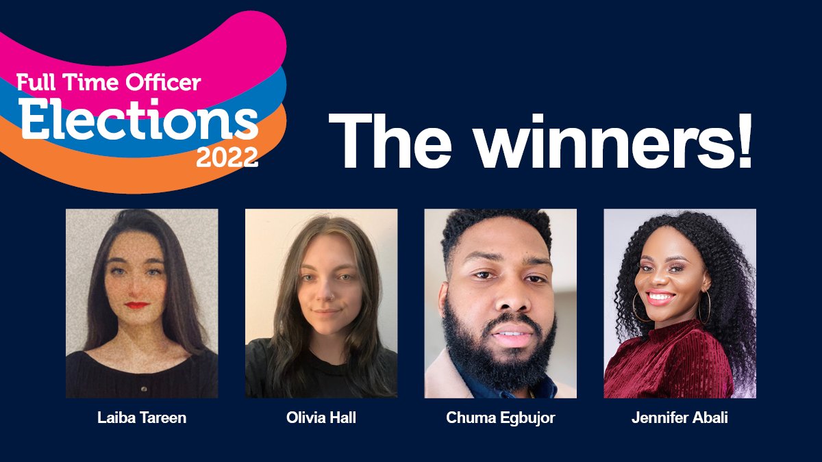 GCUstudents's tweet photo. Congratulations to Laiba Tareen, Olivia Hall, Chuma Egbujor and Jennifer Abali on being elected FTOs for 2022/23! 🥳👏 Laiba Tareen with the highest number of votes will be offered the position of Student President.
#GCUstudents #StudentElections @gcu_studentlife @CaledonianNews https://t.co/cXAzVVtwOu