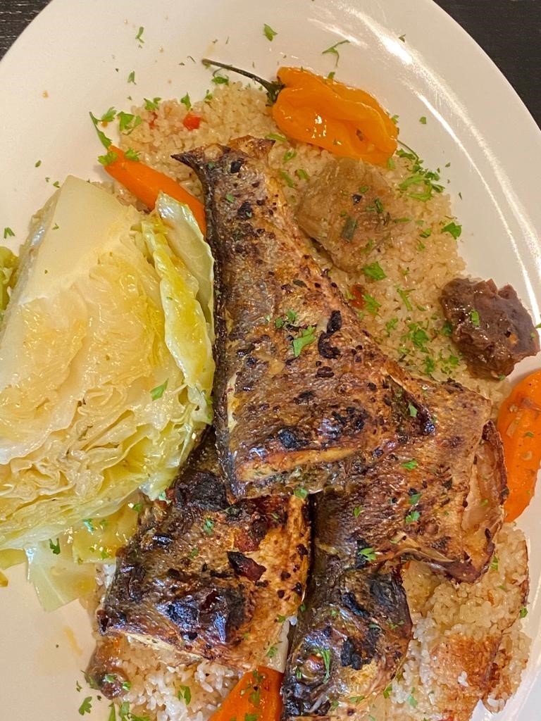 Today we have limited quantities of Ceebu Jën ( #ceebujen #Thieboudienne )
The national dish of #Senegal - A boldly flavored combination of fish, rice &amp; vegetables simmered in tomato sauce. 1312 Broadway - Downtown #Oakland