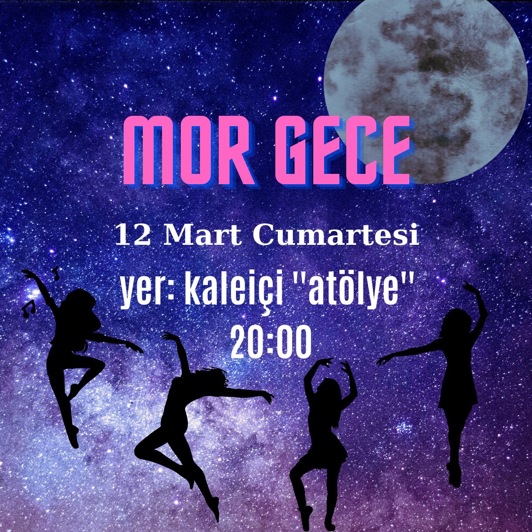 8 Mart'ta gece yürüyüşü sonrası yapmayı planladığımız eğlencemizi iptal etmemeye karar verdik!💃🏿 
12 Mart saat 20:00'de Kaleiçi Atölye Bar'da biraraya gelip hep birlikte eğleniyoruz. Gelin hep birlikte şarkılar söyleyip dans edelim!💜💃🏿
Adres: Kılınçarslan mah, YeniKapı sk. no 15