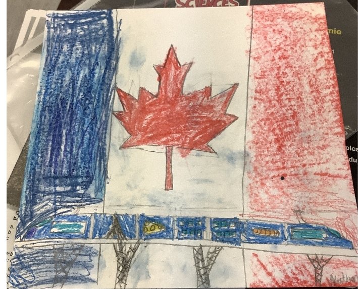 My son, born in France raised in Canada. He drew that one at school (and he loves trains too). I am moved by it much more he can think about it.