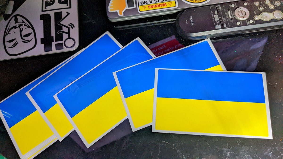 TeamDarkGift's tweet photo. Got Some Goodies via UPS but my full size flag didn't make it. Don't tell me it got lost in transit. #WeStandWithUkraine ok Folks, putting my head down for a few. Look after each other eh? https://t.co/HSXHXQvGhJ