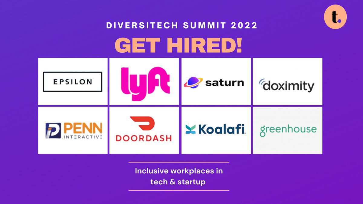 #Diversitechsummit starts March 16th! The LIVE interviews on March 18th from 2-5pm est. Speak with recruiters from some of the most inclusive workplaces in tech & startup!

Grab your FREE #jobseeker ticket, and meet us there!

#techishiring #recruitment #techjobs  #hiringpost