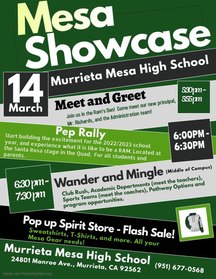 MMHS_Girls_Golf's tweet photo. Come checkout the Mesa Showcase next week at Murrieta Mesa High School. Meet the principle, staff, teachers and coaches. #MesaShowcase https://t.co/Nry5fo8A3C