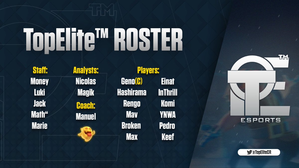 The earth trembles..semi-pro world's still alive..and trembles!

A new army, ruthless and bloodthirsty, is coming from 🇩🇪

It's made of generals, strategists and soldiers from all over Europe, united by the desire to dominate!

Ladies and gentlemen, official welcome to Top Elite!