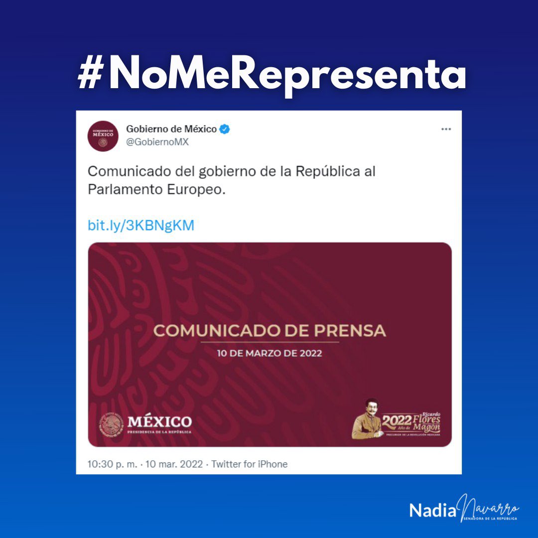 Nadia_NavarroA's tweet photo. El comunicado del @GobiernoMx al #ParlamentoEuropeo ofende a la historia diplomática de México.

La verdad NO se mata. La votación unánime es un llamado a respetar el derecho a la libre expresión. La @SRE_mx debe fijar un posicionamiento que represente a las y los mexicanos. https://t.co/GalvdrnHwH