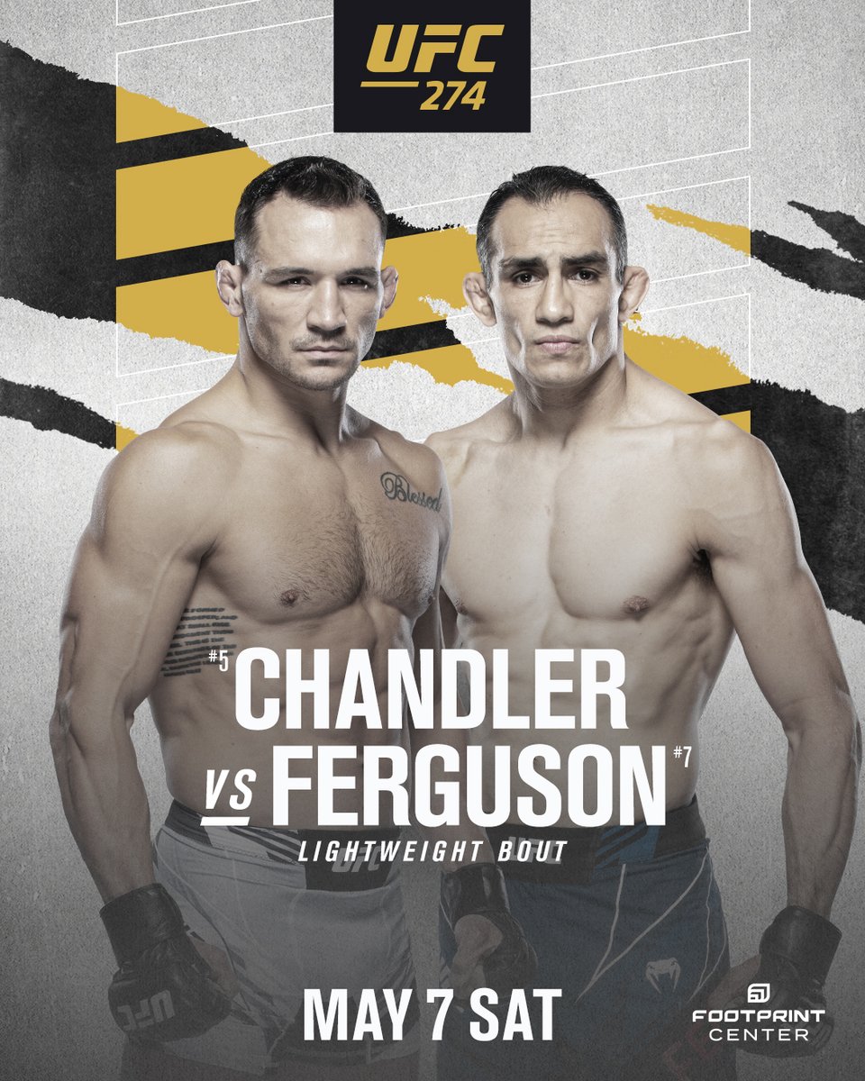 ufc's tweet photo. 𝒀𝒐𝒖'𝒓𝒆 𝒘𝒆𝒍𝒄𝒐𝒎𝒆 🎁

@MikeChandlerMMA vs @TonyFergusonXT  

[ #UFC274 | May 7 | @FootprintCNTR 🔗 https://t.co/MZCFJct9Pl ] https://t.co/GdlprODRqJ