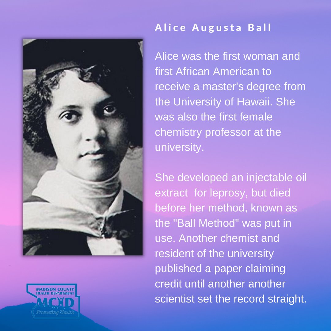 MadisonCHD's tweet image. March is Women's History Month, and the Madison County Health Department would like to honor the woman in history whose legacy in health and science paved the way for the women of today.