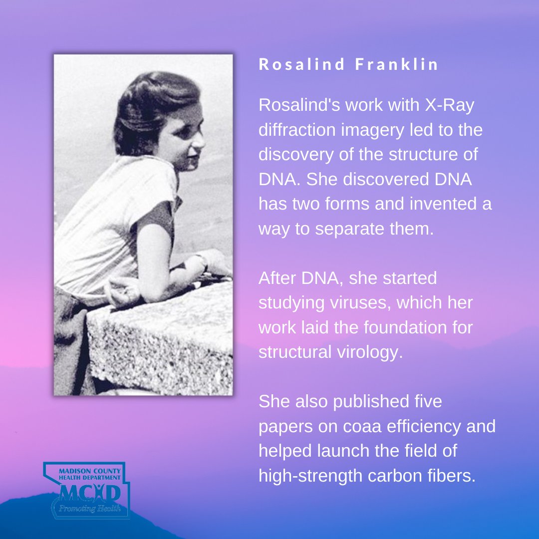 MadisonCHD's tweet image. March is Women's History Month, and the Madison County Health Department would like to honor the woman in history whose legacy in health and science paved the way for the women of today.