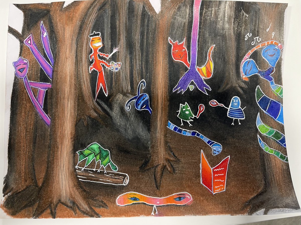 BeckfootCreate's tweet photo. Amazing Surreal home learning by Ava in Year 8. Well done! Work inspired by Kenny Scharf. #monsters #formalelements https://t.co/HKozOL4YT2
