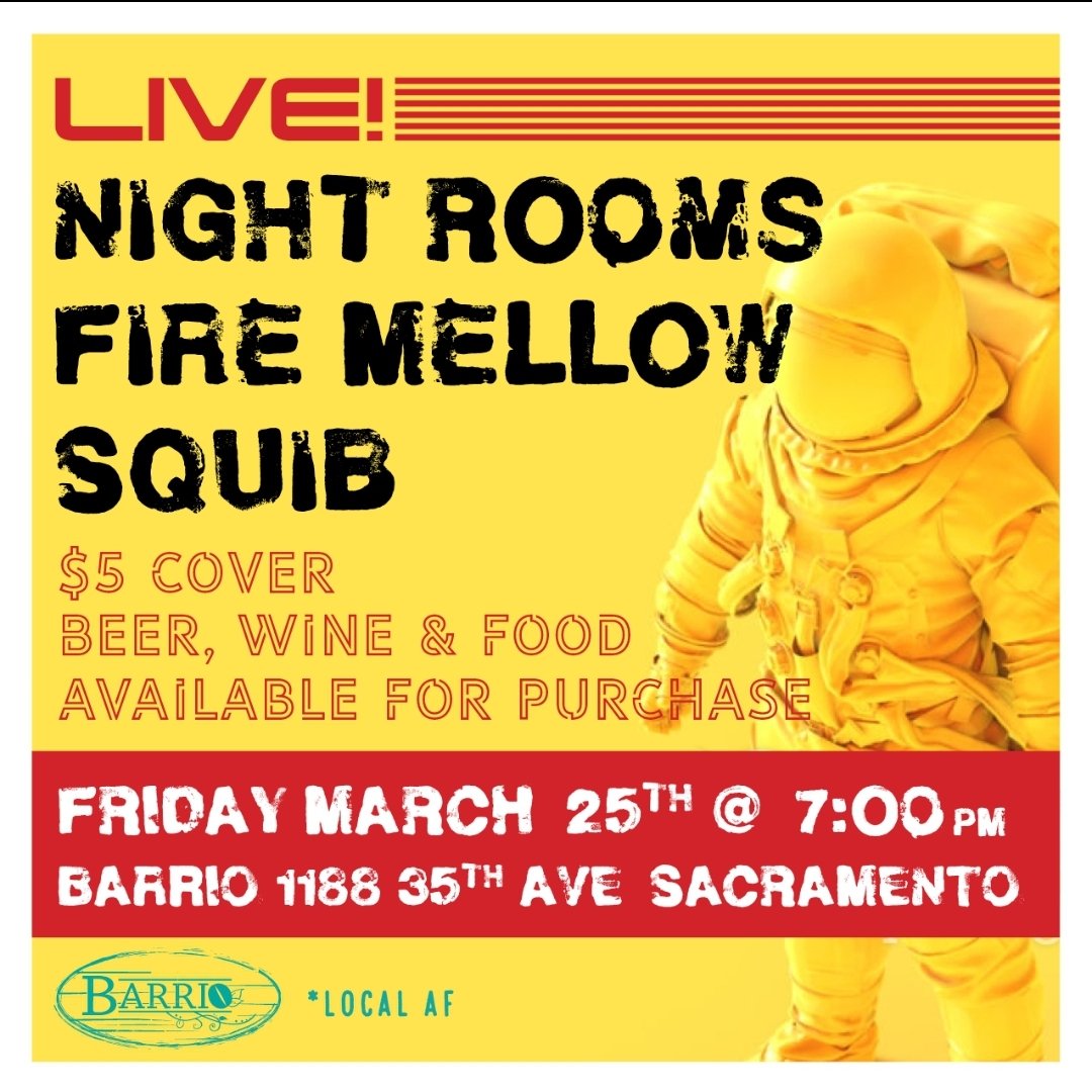 FireMellow's tweet image. Fire Mellow LIVE for the very first time with Night Rooms and Squib at Barrio in Sacramento 🤘🙏❤