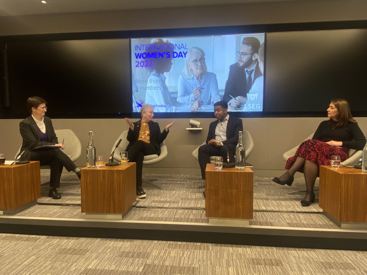 Wonderful to be at the London Stock Exchange today where <a href="/JuliaHoggatt/">Julia Hoggatt</a> hosted a special panel with <a href="/AnnMCairns/">Ann Cairns</a> Denise Wilson, Sheldon Mills and Bonnie So. Great discussion calling out progress on the diversity journey but also how much is still to be done. And in person too! 🎉