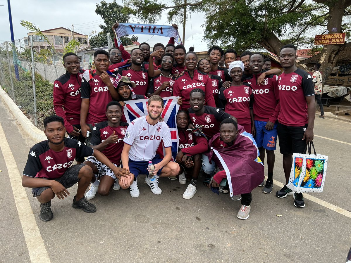 NathanDawe's tweet photo. Thank you for looking after us all week @AvfcGhana the best experience of my life.

The most selfless &amp; humble people I have ever had the privilege of meeting. Genuine die-hard villa fans. 

They dream of visiting Villa Park. I’m thinking of ways to make this happen. #avfc 🇬🇭🦁 https://t.co/n0bnBe0OJS