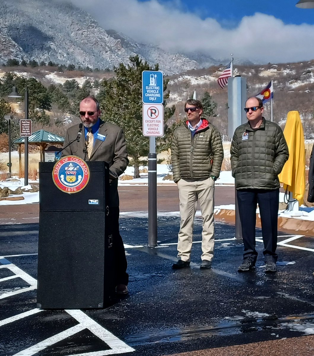I spoke at an event with <a href="/GovofCO/">Governor Jared Polis</a> and <a href="/dangibbsDNR/">Dan Gibbs</a>. Colorado unveils new electric vehicle charging stations in state parks. Coloradans won’t have to choose between having an electric vehicle and visiting the parks they love. Read more here: environmentcolorado.org/news/coe/color…